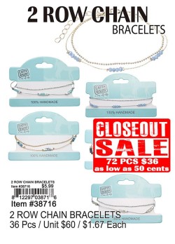 2 Row Chain Bracelets - Closeout 72 Pcs.