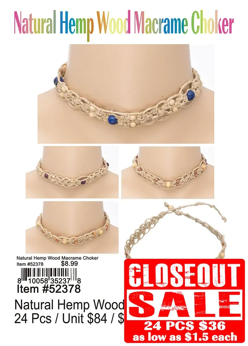 Natural Hemp Wood Macrame Choker