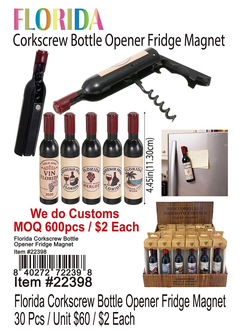 Florida California Corkscrew Bottle Opener Fridge Magnet