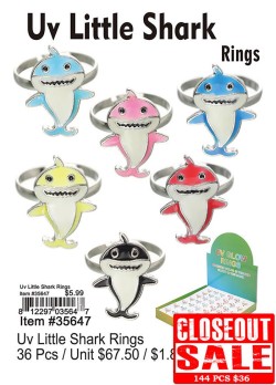 UV Little Shark Rings - Closeout 144 Pcs.