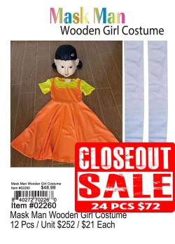 Mask Man Wooden Girl Costume - Closeout 24 Pcs.