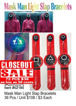 Mask Man Slap Bracelets - Closeout 72 Pcs.
