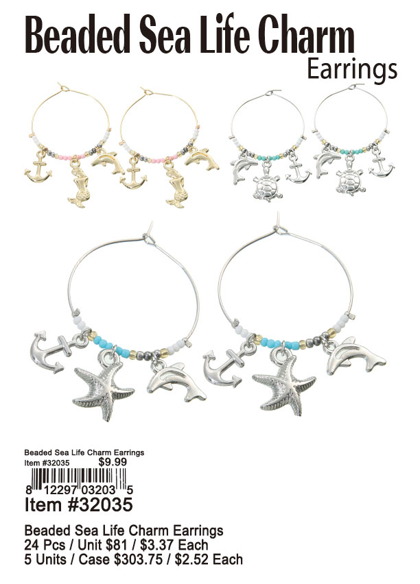 Beaded Sea Life Charm Earrings