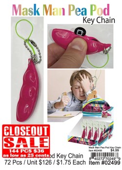 Mask Man Pea Pod Keychain - Closeout 144 Pcs.