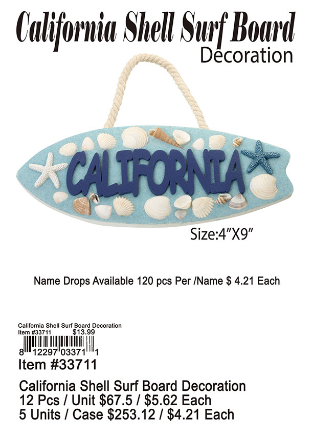 Califorina Shell Surf Board Decoration