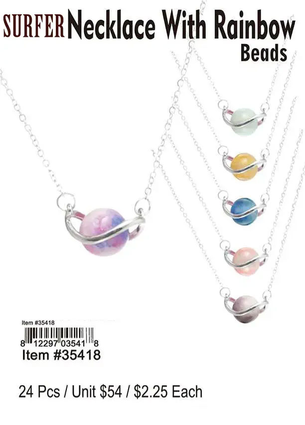 Surfer Necklace with Rainbow Beads