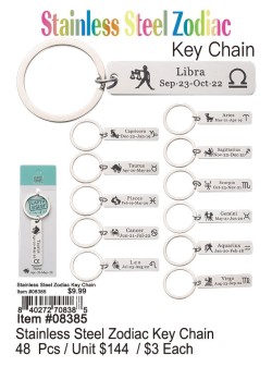 Stainless Steel Zodiac Keychain 48 Pcs. - Closeout