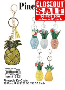 Pineapple Keychain 36 Pcs. - Closeout
