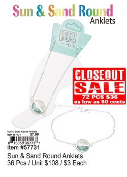 Sun and Sand Round Anklets - Closeout 72 Pcs.