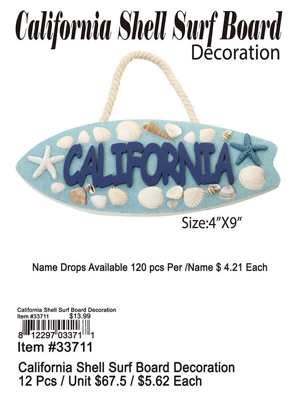 Califorina Shell Surf Board Decoration