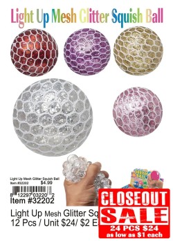 Light Up Mesh Glitter Squish Ball