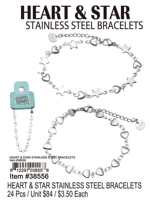 Heart and Star Stainless Steel Bracelets