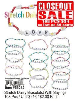 Stretch Daisy Bracelets With Sayings 108 Pcs. - Closeout