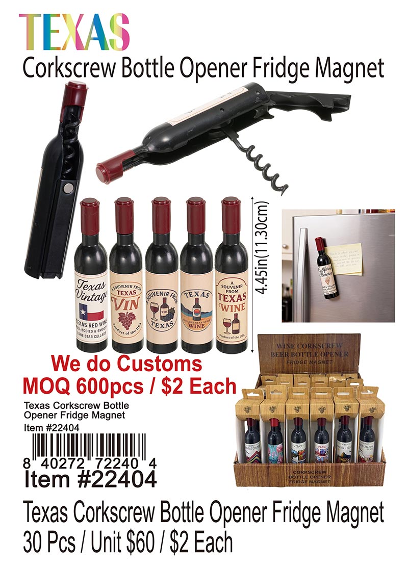 Texas Corkscrew Bottle Opener Fridge Magnets
