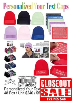 Personalized Your Text Caps - Closeout 192 Pcs.