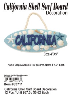 Califorina Shell Surf Board Decoration