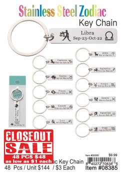Stainless Steel Zodiac Keychain 48 Pcs. - Closeout