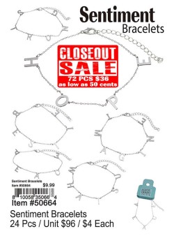 Sentiment Bracelets - Closeout 72 Pcs.