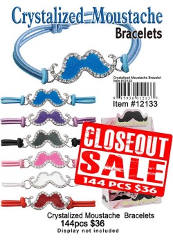 Moustache Crystalized Bracelets - Closeout 144 Pcs.