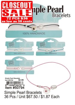Simple Pearl Bracelets 72 Pcs. - Closeout