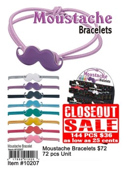 Moustache Bracelets - Closeout 144 Pcs.