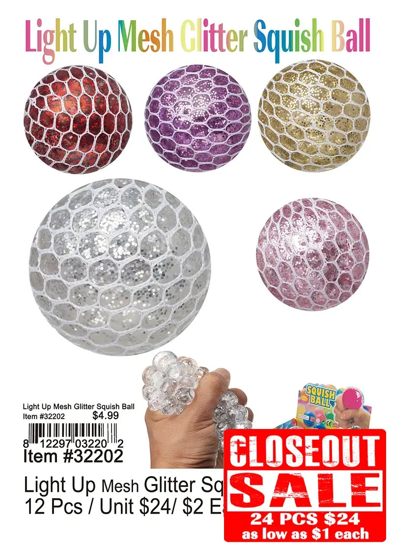 Light Up Mesh Glitter Squish Ball