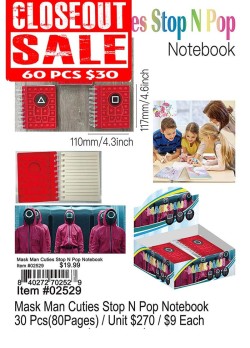 Mask Man Cuties Stop N Pop Notebook - Closeout 60 Pcs.