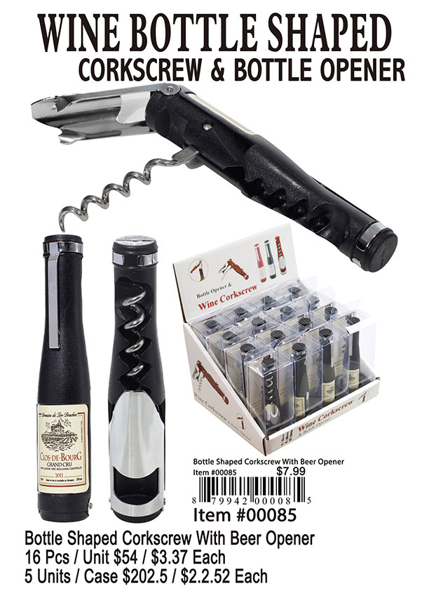 Bottle Shaped Corkscrew With Beer Opener