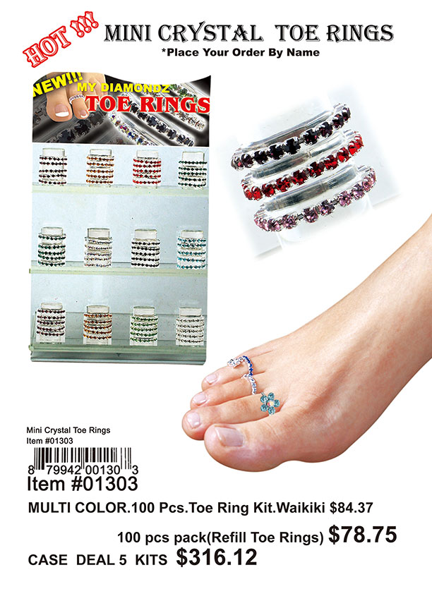 Mini Crystal Toe Rings Multicolor