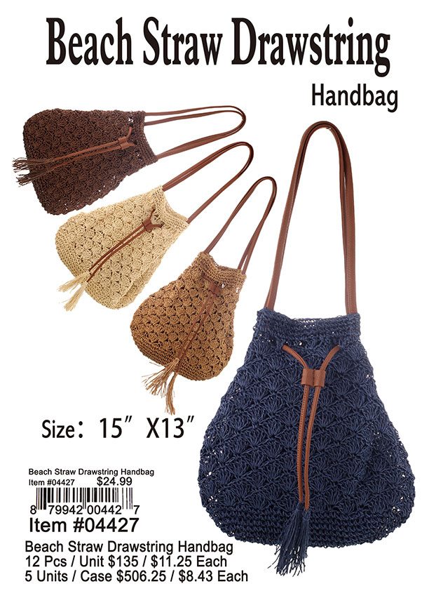 Beach Straw Drawstring Handbag