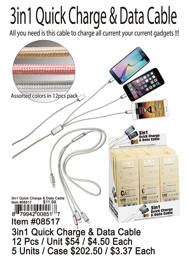 3-in-1 Quick Charge and Data Cable USB