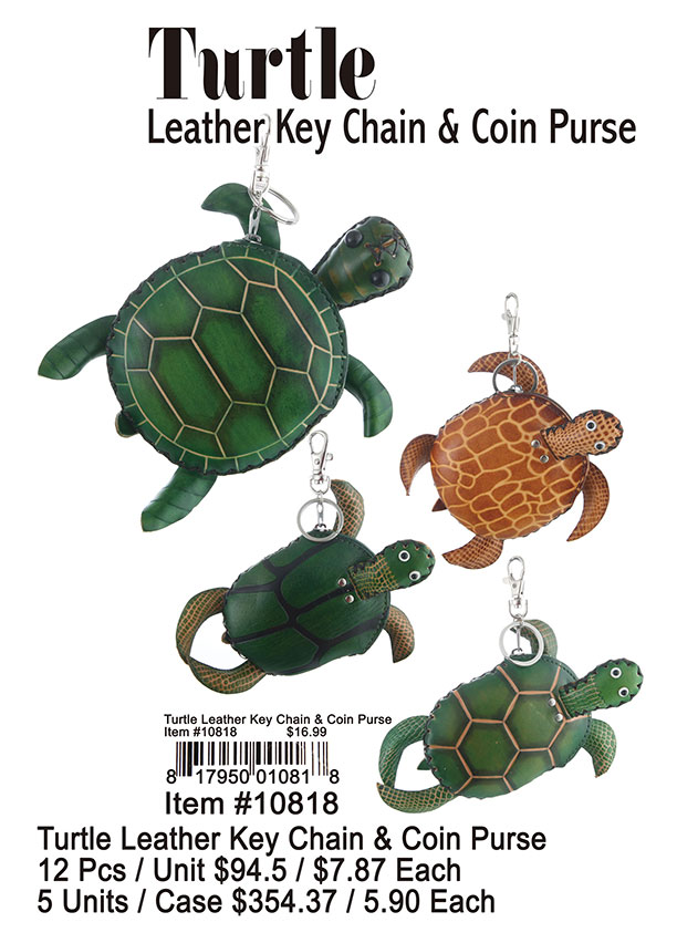 Turtle Leather Keychain and Coin Purse