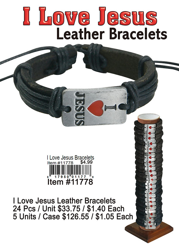 I Love Jesus Leather Bracelets