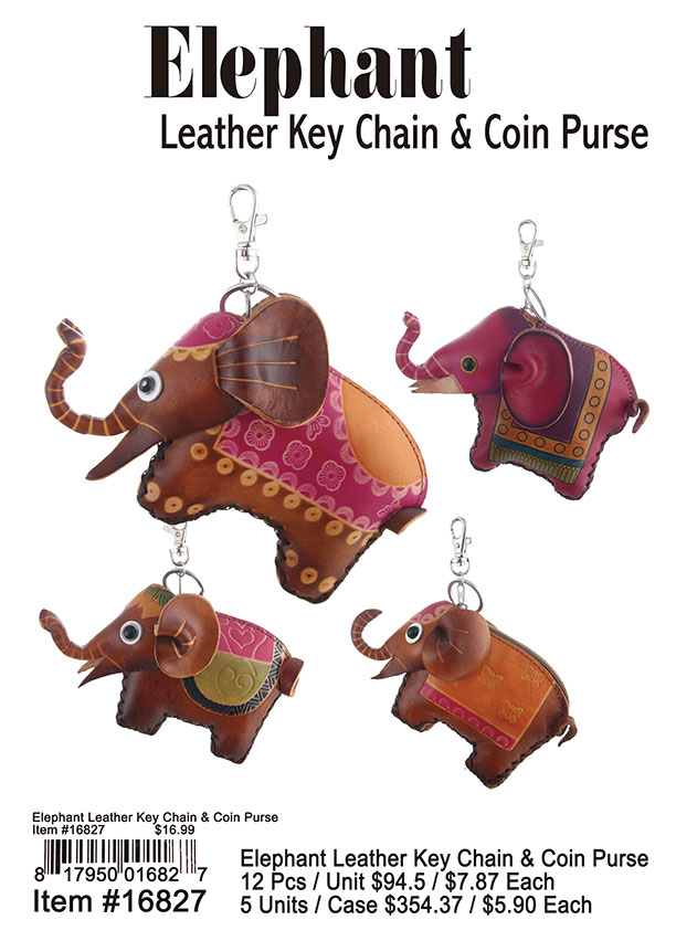 Elephant Leather Keychain and Coin Purse