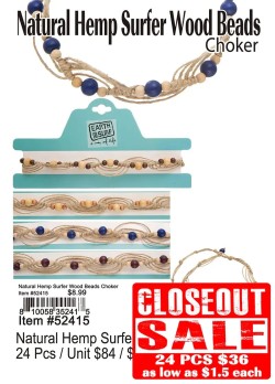 Natural Hemp Wave Wood Beads Choker