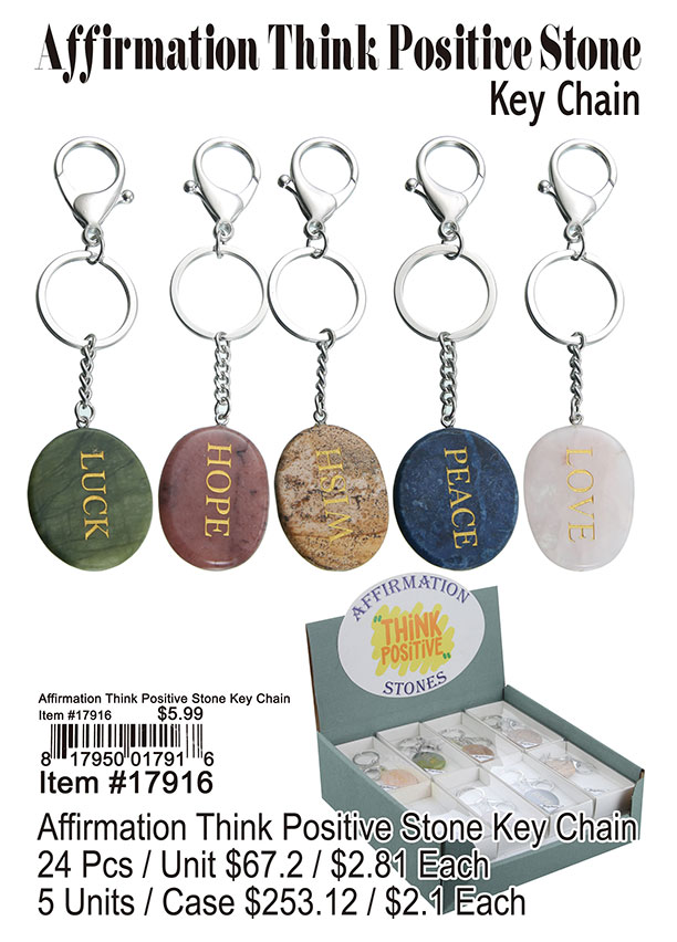 Affirmation Think Positive Stone Keychain