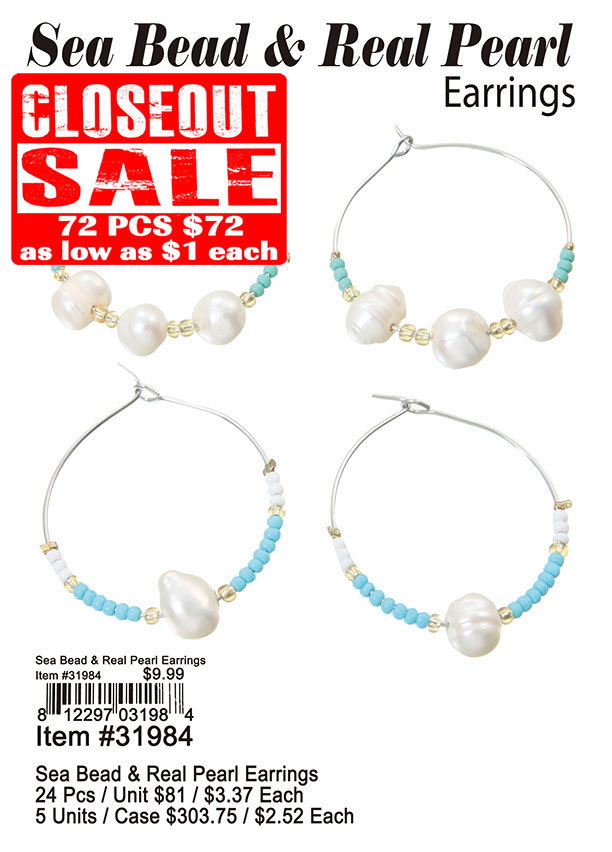 Sea Bead and Real Pearl Earrings