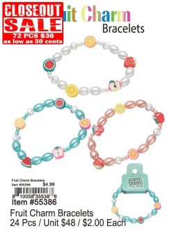 Fruit Charm Bracelets 72 Pcs. - Closeout