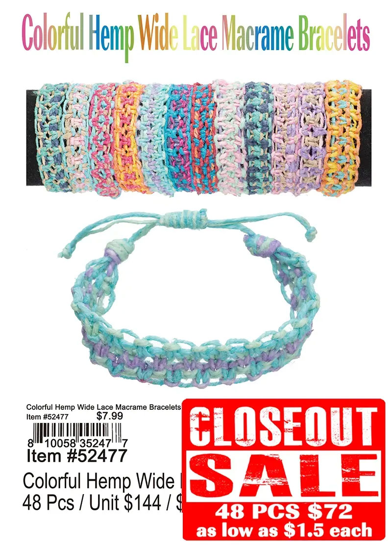 Colorful Hemp Wide Lace Macrame Bracelets