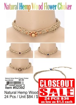 Natural Hemp Wood Flower Choker