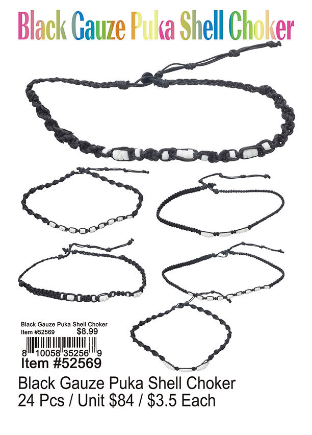 Black Gauze Puka Shell Choker