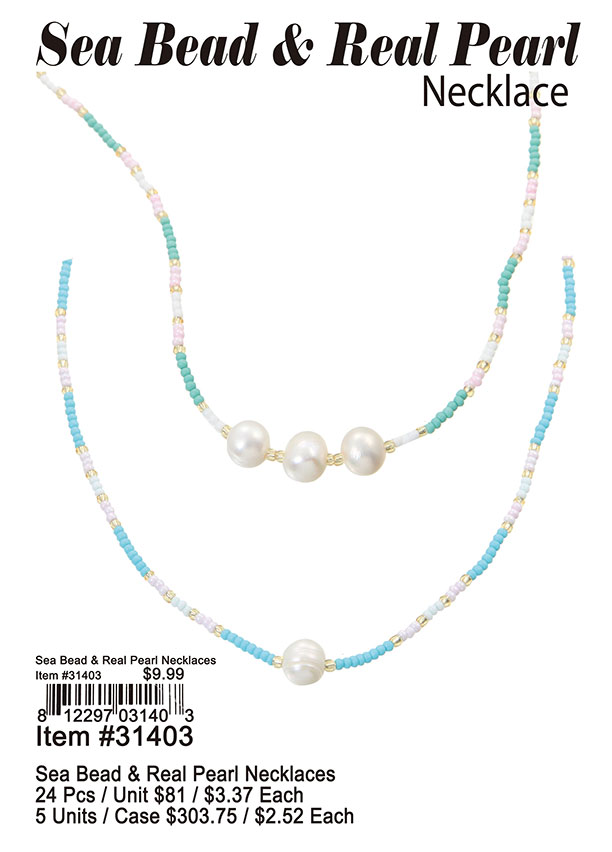 Sea Bead and Real Pearl Necklaces