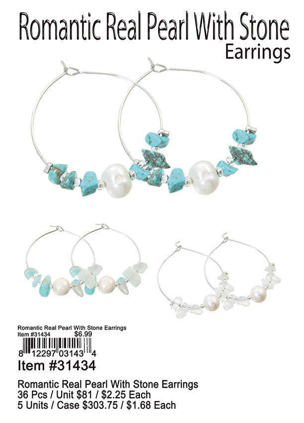 Romantic Real Pearl with Stone Earrings