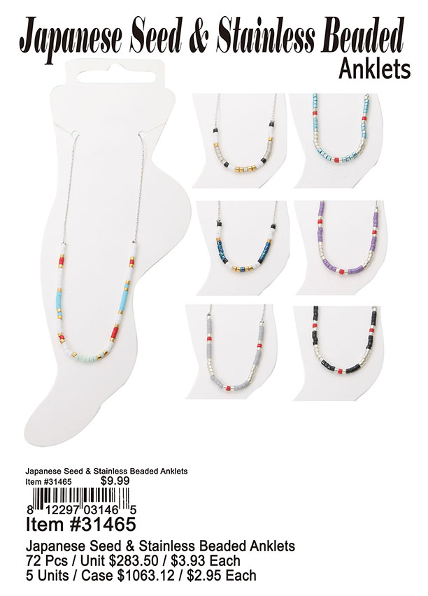 Japanese Seed and Stainless Beaded Anklets