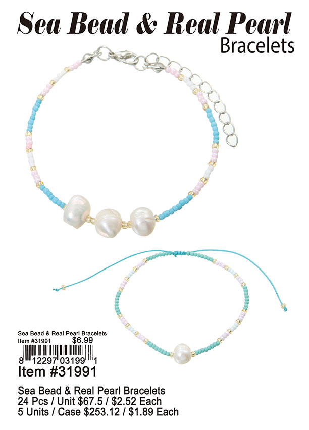 Sea Bead and Real Pearl Bracelets