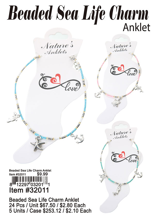 Beaded Sea Life Charm Anklet