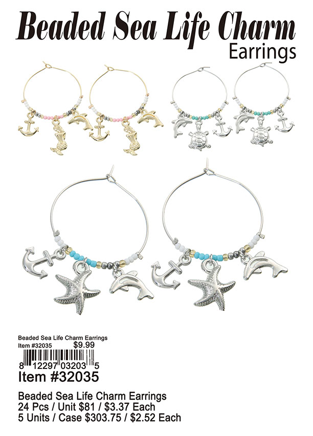 Beaded Sea Life Charm Earrings