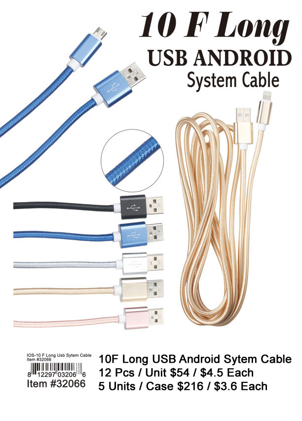 10 Feet Long USB Android Cable Charger