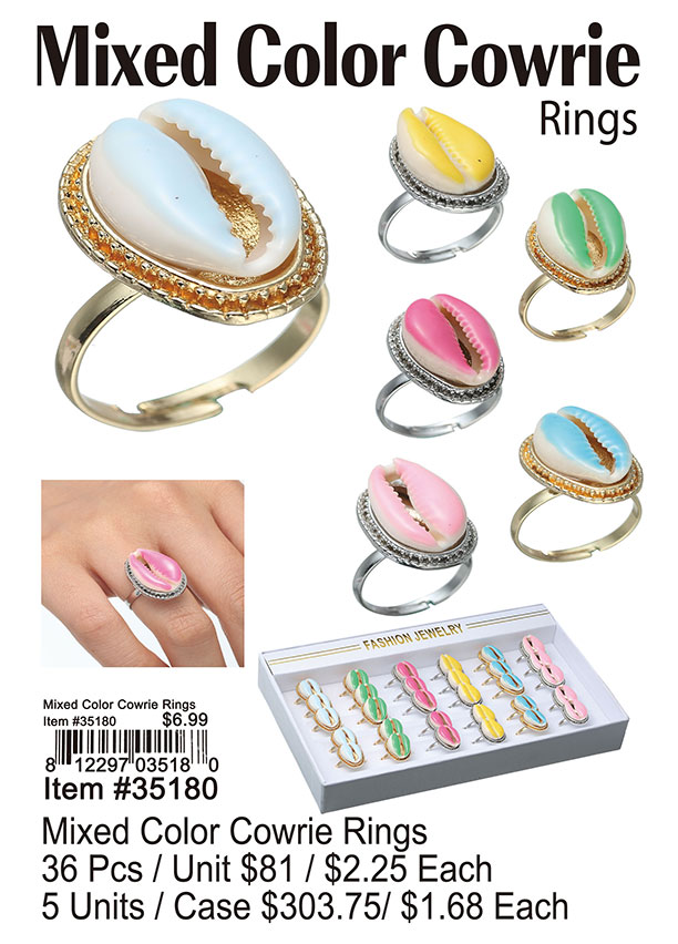 Mixed Color Cowrie Rings