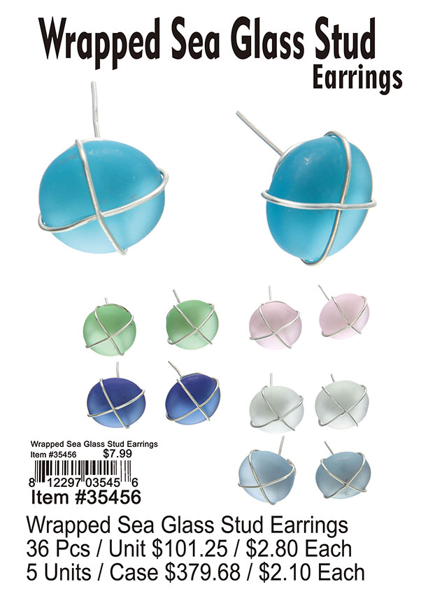 Wrapped Sea Glass Stud Earrings
